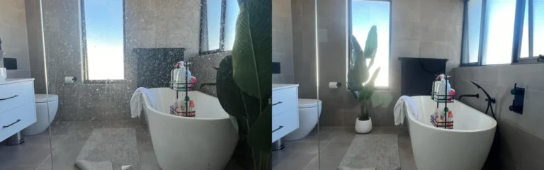 Glass shower screen coated with Nanoworx nano coating